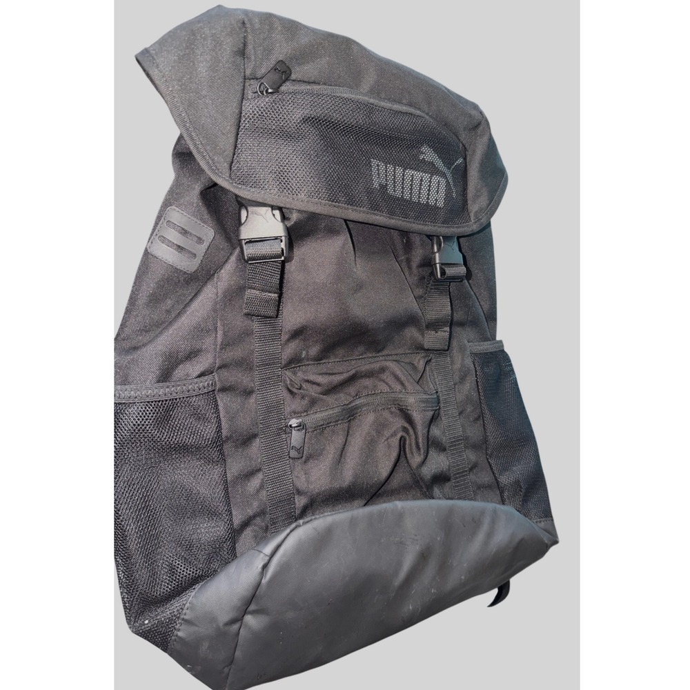 PUMA Backpack Black Mesh Padded Straps Buckle Closure Sporty Athletic